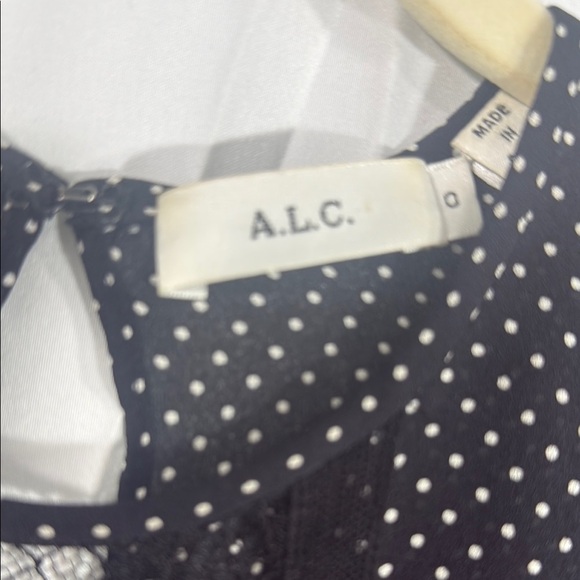 A.L.C. Black White Polka Dot Long Sleeve Blouse Sz 0 - Picture 2 of 10